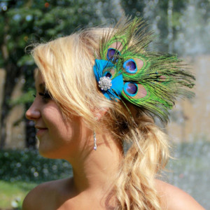 Peacock Fascinator, Peacock Hair Clip, Peacock headpiece, Peacock Wedding, Peacock Bridal Hair Comb, Peacock Blue Green Turquoise, Feathers