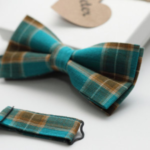 Preppy Turquoise and Brown Plaid Bow Tie - Wedding Bow Tie Groom Groomsmen Dog Baby Toddler Kids