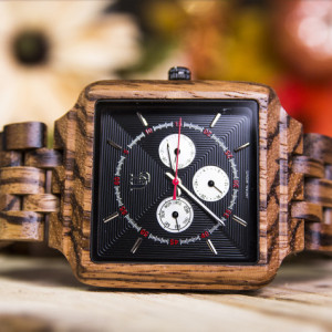 Unique Gift For Him: UD Mens Zebra Multi-Function Chronograph Personalized Engraved Wooden Watch, Anniversary Gift for Men, Groomsmen Gift