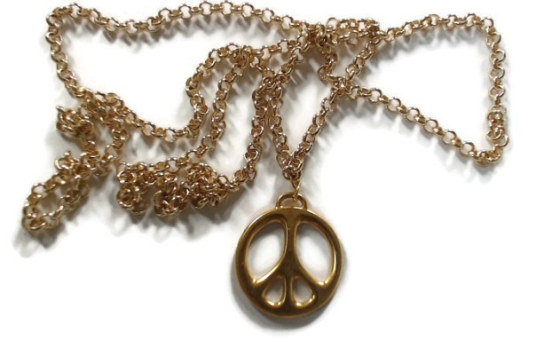 Gold Peace Charm Necklace - Long 30" Gold-Filled Layering Necklace