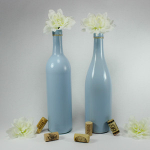 Wine Bottle Vase Set of 6 - Tranquil Blue Vases - Wedding Centerpiece - Baby Boy Shower - Table Decor - Rustic Glam - Bridal Shower