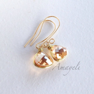 Amber earrings, gold drop earrings, Champagne earrings, bezel wrapped dangle earrings, teardrop earrings, bridal jewelry, elegant earrings