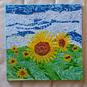 Mixed Media Collage, Sunflowers, 10 x 10 Canvas