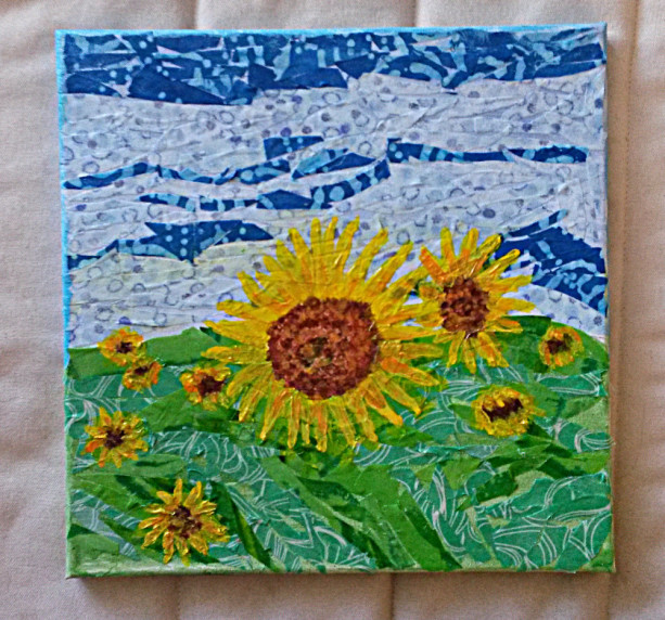 Mixed Media Collage, Sunflowers, 10 x 10 Canvas