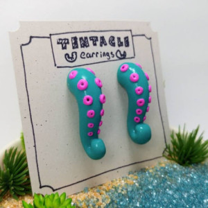 Blue & Pink Tentacle Earrings with Surgical Steel Posts