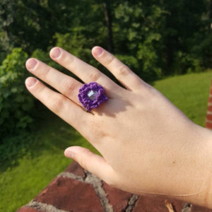Flower Ring - Statement Ring - Purple - Crochet - Boho Ring