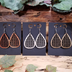 Laser cut - Boho Wooden - Teardrop Dangle Style - Lightweight- Birthday Gift - 3 Finishes Available - Natural, Brown or Lt Red Stained