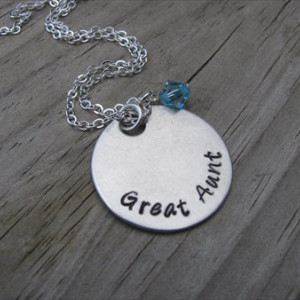 Great Aunt Necklace- Hand-Stamped "Great Aunt" with an accent bead in your choice of colors