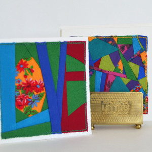 Patchwork LOVE card -- handmade quilt block sewn greeting card