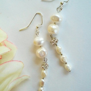 Pearlesque ~ Beaded Pearl Shoulder Duster Earrings ~ Dramatic Earrings ~ Bridal Earrings ~ Pearl Wedding Earrings ~ Gift for Her