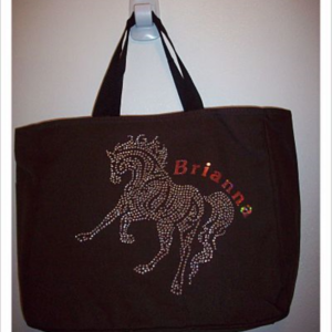 Personalized Rhinestone Horse Tote Bag with pockets