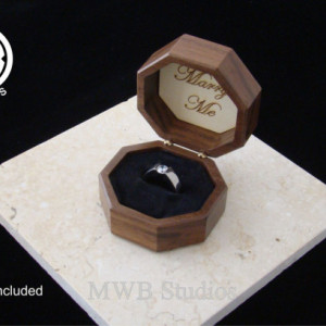 Solid Walnut Octagon engagement ring box.  Free Shipping and Engraving