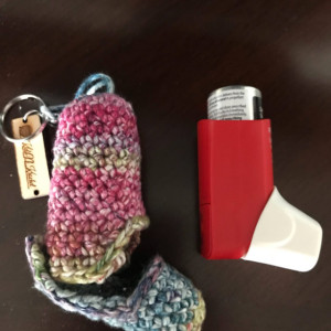 Asthma inhaler case / cover / key chain / for short red inhaler