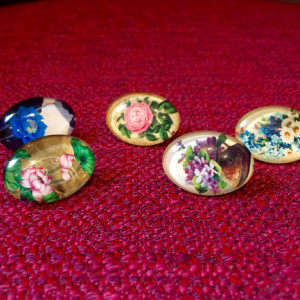 Oval Glass Flower Pushpins (Set of 5) 18mmx25mm, Stecknadeln, Durable Gold Pushpin Daisies, Roses, Lilacs