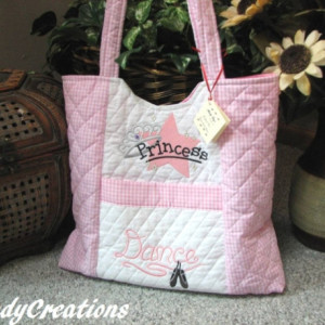 Dance Princess  Large Pink and White Quilted Tote