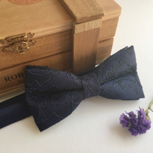 Navy Blue Bow Tie - Navy Blue Lace Bow Tie - Midnight Blue Bow Tie - Men's Bow Tie - Baby Bow Tie