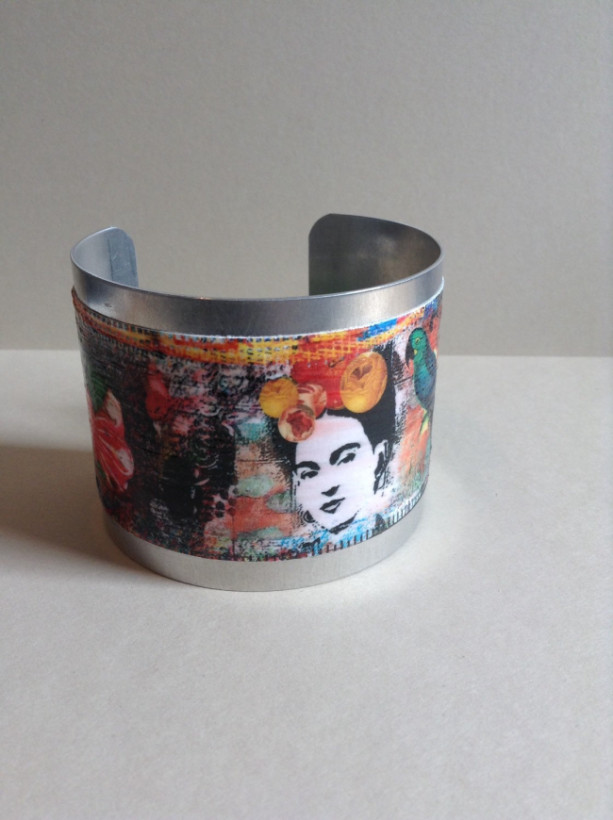 Frida Kahlo Cuff Bracelet with Frida Kahlo with colors-Silver Cuff-Deco Podge