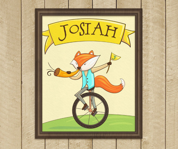 Personalized 8X10 Art Printable, Name Sign, Cute Fox, Kids Name Plaques