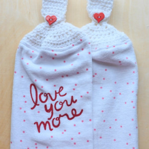 Love You More White Crochet Kitchen Towels, Set of 2