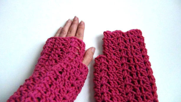 Fingerless Gloves, Crocheted Wrist Warmers, Raspberry, Yellow, Red, Blue Purple