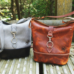 Leather Bucket Bag with Snap Closure - Handstitched Comes with Matching Mini Wallet