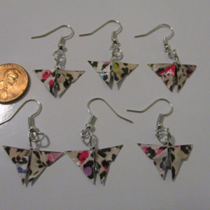 Butterfly origami earrings - rainbow cheetah print – recycled – repurposed – eco friendly  – upcycled paper – Upcycled Earrings
