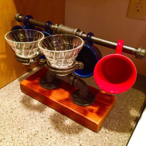 Pour Over Coffee Station, Built with Industrial Black Iron Pipe, Coffee Mug Holder, All-in-One Coffee Station with ReClaimed Wood Base