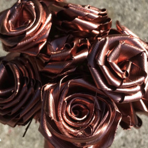 Rose Gold Dozen Flowers in a bouquet with natural stems and art signature handmade abstract roses that last