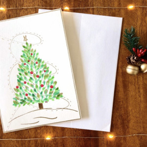 Set of 4 hand painted assorted Christmas cards. Not a print. Watercolor. 5” x 7”. Made with love.