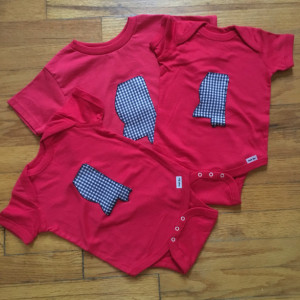 Red T-Shirt or Onesie with Hand-Embroidered Blue Gingham Mississippi Applique