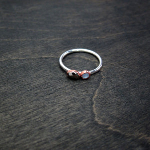 Ready to Ship  Size 8.5 Mixed Metal Recycled Sterling Silver and Copper Two Stone Mother of Pearl and Hematite Ring