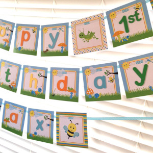 Bug Happy Birthday Banner, Bug Banner, Dragonfly, Grasshopper, Bumble Bee, Ant, Worm, Caterpillar