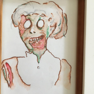 Framed original Zombie Betty Portrait in watercolor and Marker