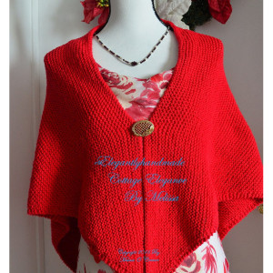 Cottage Elegance Red  Cotton Shawl Hand Knit 