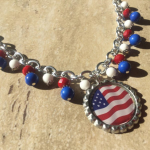 4th of July Necklace, Patriotic Necklace, Red White and Blue Necklace, American Flag Necklace, USA Necklace, Ready To Ship, Bib Necklace