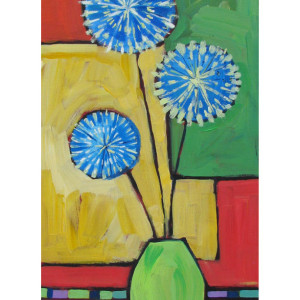 original acrylic painting - flowers painting - allium bouquet 1 - bright painting - orange-green-blue - vertical painting