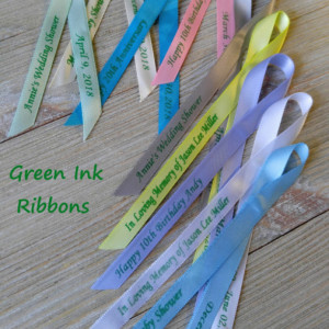 10 Personalized Ribbons with green ink 3/8 inches wide (unassembled)
