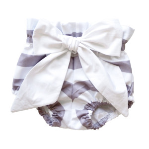 High Waist Bloomer | Grey and White Stripe with White Bow