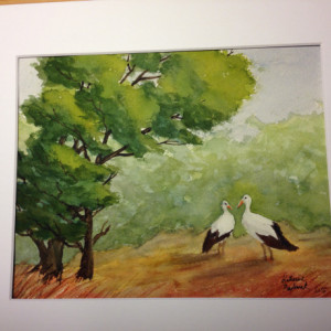 Crane couple original watercolor painting, signed, 8x10