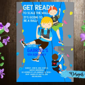 Girls/Boys Rock Climbing Birthday Printable Invitation, Kids Party Invitation (7x5 inches)
