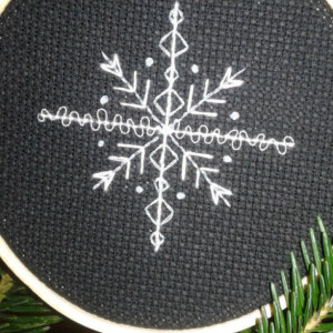 Snowflake Hand Embroidery Hoop- Ornament or Wall Art (Original Design) *Only One Available!*
