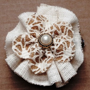 Natural Burlap Flower Hair Barrette w/Pearl accents - Rustic Country Shabby chick for Women