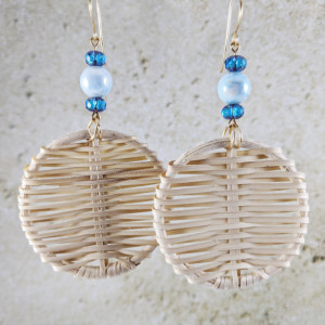 The Clarita | handmade woven rattan disc earrings, Czech glass, fire-polished beads, resort wear, vacation jewelry, Gifts for Her