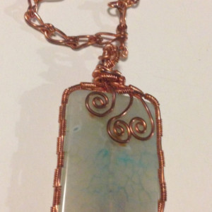 Wire wrapped jewelry, wire wrapped copper necklace , handmade jewelry, died agate stone bead