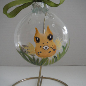 Ornament,  glass, yellow puffer fish, hand painted