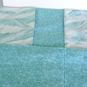 Aqua print handmade reversible placemats: set of 5; table linens, luncheon place mats