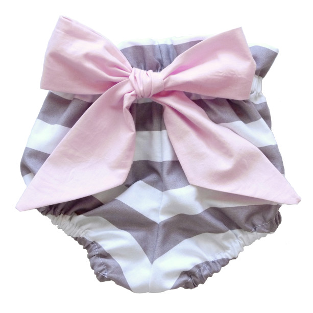 High Waist Bloomer - Grey and White Stripes with Pink Bow
