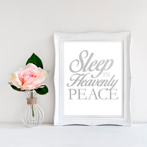 Nursery Wall Decor | Girl's Bedroom Art Print | Sleep In Heavenly Peace | Silent Night Lyrics Print | White and Silver Decor