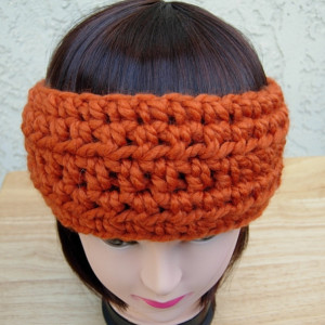 Women's or Men's CROCHET HEADBAND Ear Warmer Solid Pumpkin Orange Thick Chunky Warm Winter Wool Simple Basic Knit Autumn Fall Head Band, Ready to Ship in 3 Days