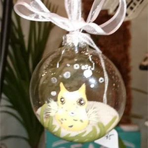 Ornament,  glass, yellow puffer fish, hand painted